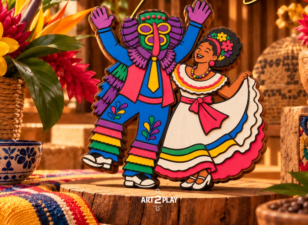 Figuras de madera pintadas a mano de bailes típicos